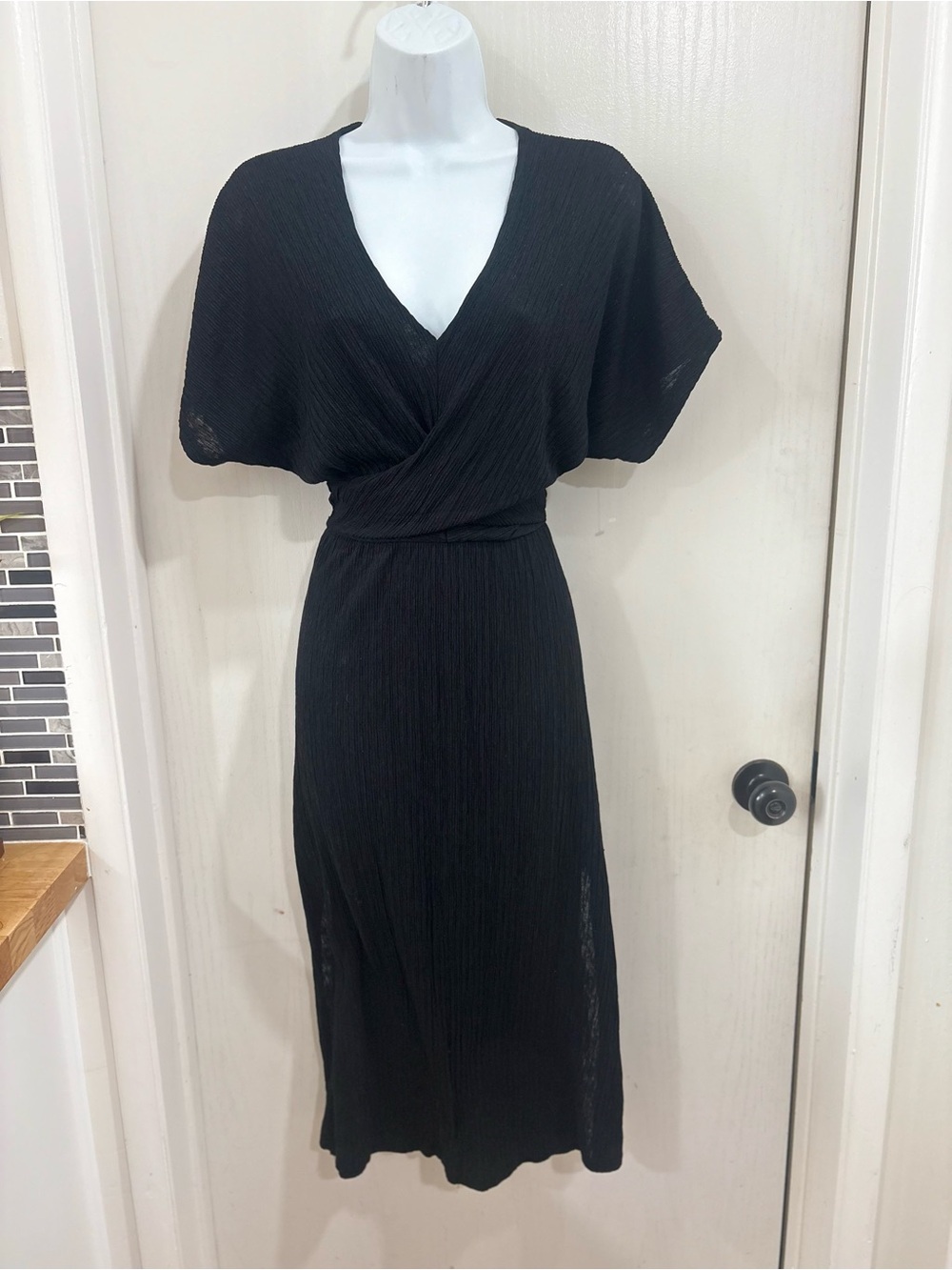 All in Favor Black V-Neck Midi Wrap Dress